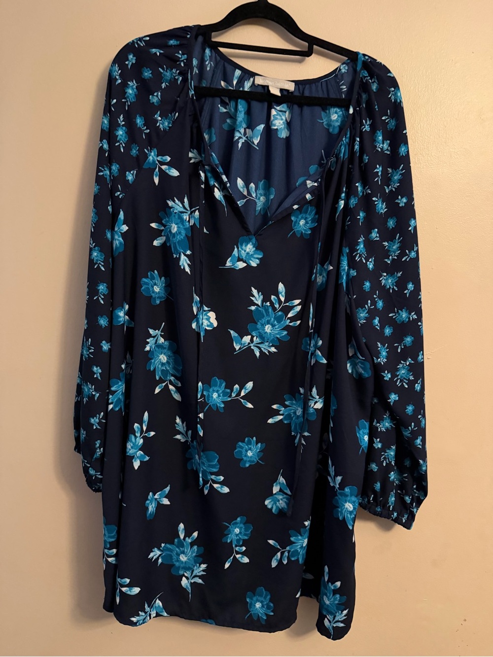 Woman Within Navy Tunic with Bright Blue Floral Print